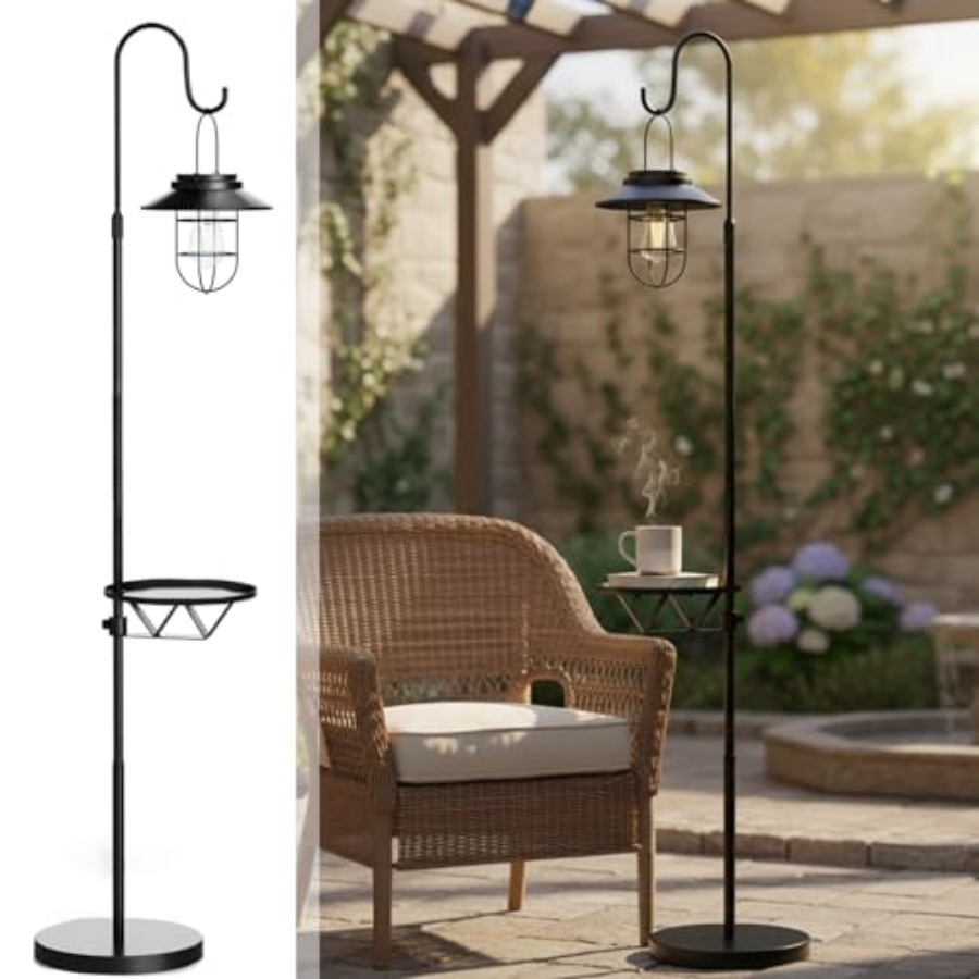 Solar Lamp - Solar-Stehlampe mit Tisch, 60 Zoll Outdoor-Shepherd-Hook